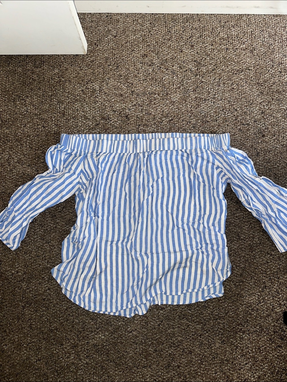 Old Navy Blue and White Striped Off-Shoulder Blouse